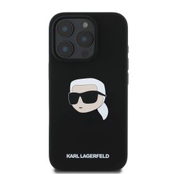 Husa Karl Lagerfeld Liquid Silicone Karl Head MagSafe pentru iPhone 16 Pro, Neagra