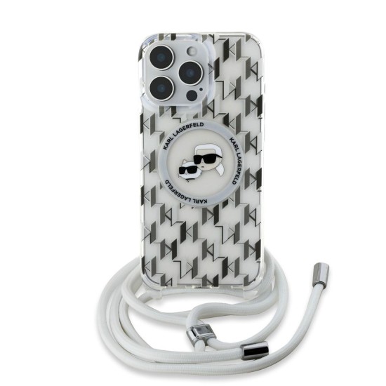 Husa Crossbody Karl Lagerfeld IML Monogram K&CH Heads MagSafe pentru iPhone 16 Pro Max, Transparenta (Bakr, KLHMP16XHCKCKLCT) by www.silkase.ro