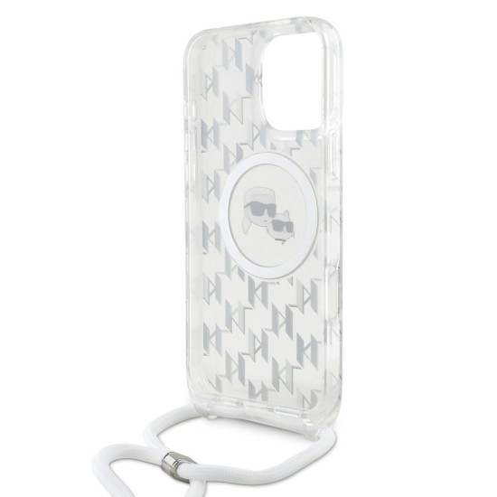 Husa Crossbody Karl Lagerfeld IML Monogram K&CH Heads MagSafe pentru iPhone 16 Pro Max, Transparenta (Bakr, KLHMP16XHCKCKLCT) by www.silkase.ro