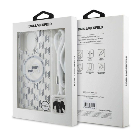 Husa Crossbody Karl Lagerfeld IML Monogram K&CH Heads MagSafe pentru iPhone 16 Pro Max, Transparenta (Bakr, KLHMP16XHCKCKLCT) by www.silkase.ro