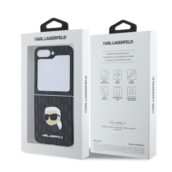 Husa Karl Lagerfeld PU Saffiano Monogram Karl Head pentru Samsung Galaxy Z Flip 6 / 7 FE, Neagra (Bakr, KLHCZF6PGKSKIHK) by www.silkase.ro