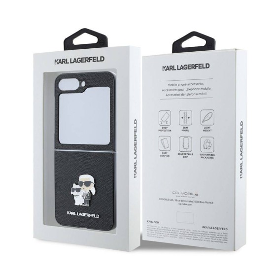 Husa Karl Lagerfeld PU Saffiano Karl and Choupette pentru Samsung Galaxy Z Flip 6 / 7 FE, Neagra (Bakr, KLHCZF6SAPKCNPK) by www.silkase.ro