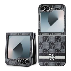 Husă DKNY PU Leather Checkered Pattern and Stripe pentru Samsung Galaxy Z Flip 6 / 7 FE, Black