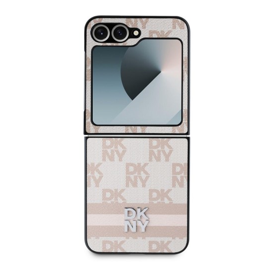 Husă DKNY din Piele Ecologică cu Model în Carouri și Dungi pentru Samsung Galaxy Z Flip 6 / 7 FE, Roz (Bakr, DKHCZF6PCPTSSP) by www.silkase.ro