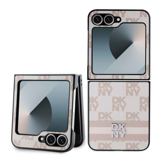 Husă DKNY din Piele Ecologică cu Model în Carouri și Dungi pentru Samsung Galaxy Z Flip 6 / 7 FE, Roz (Bakr, DKHCZF6PCPTSSP) by www.silkase.ro