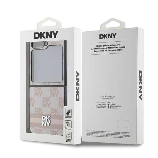 Husă DKNY din Piele Ecologică cu Model în Carouri și Dungi pentru Samsung Galaxy Z Flip 6 / 7 FE, Roz (Bakr, DKHCZF6PCPTSSP) by www.silkase.ro