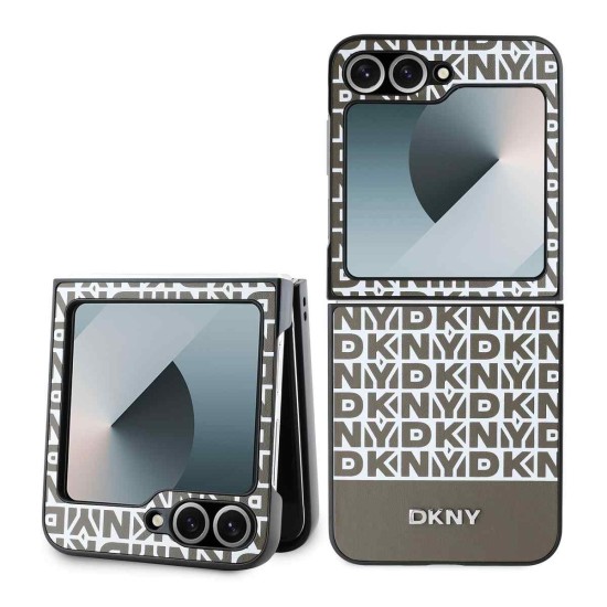 Husa DKNY PU Leather Repeat Pattern Bottom Stripe pentru Samsung Galaxy Z Flip 6 / 7 FE, Brown (Bakr, DKHCZF6PSOSPW) by www.silkase.ro