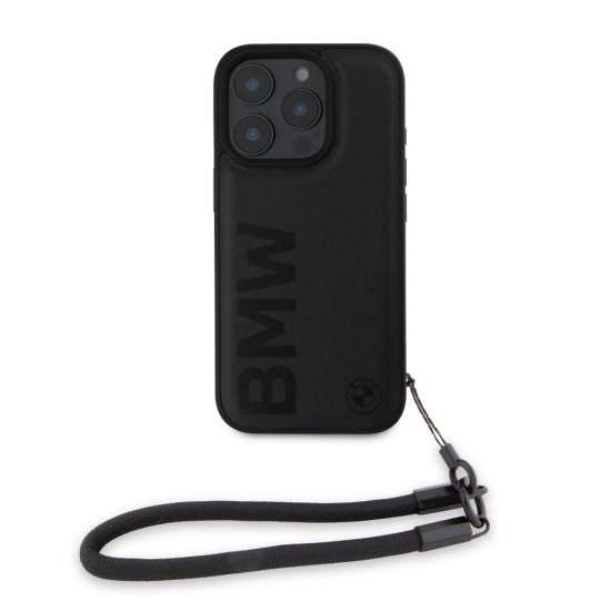 Husa BMW Piele Signature pentru iPhone 16 Pro, Neagră, cu Curea (Bakr, BMHCP16L23RMRLK) by www.silkase.ro