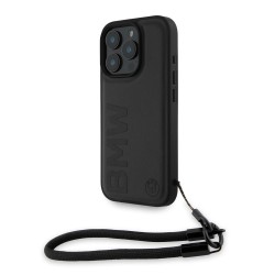Husa BMW Piele Signature pentru iPhone 16 Pro, Neagră, cu Curea Husa BMW Piele Signature pentru iPhone 16 Pro, Neagră, cu Curea