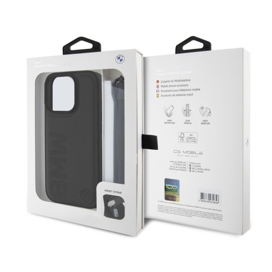 Husa BMW Piele Signature pentru iPhone 16 Pro, Neagră, cu Curea (Bakr, BMHCP16L23RMRLK) by www.silkase.ro
