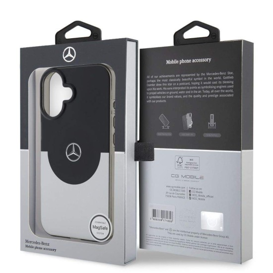 Husa Mercedes PC/TPU Double Layer MagSafe pentru iPhone 16, Negru/Argintiu (Bakr, MEHMP16S23HBIGK) by www.silkase.ro