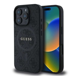 Husa Guess PU Leather 4G Colored Ring MagSafe pentru iPhone 16 Pro, Neagra