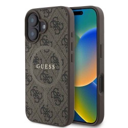Husa Guess PU Leather 4G Colored Ring MagSafe pentru iPhone 16, Maro