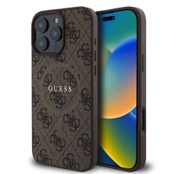 Husa Guess PU Leather 4G Colored Ring MagSafe pentru iPhone 16 Pro, Maro