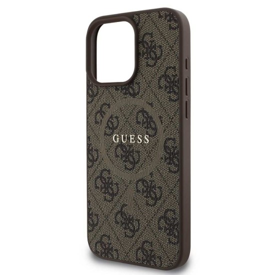 Husa Guess PU Leather 4G Colored Ring MagSafe pentru iPhone 16 Pro, Maro (Bakr, GUHMP16LG4GFRW) by www.silkase.ro