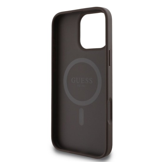 Husa Guess PU Leather 4G Colored Ring MagSafe pentru iPhone 16 Pro, Maro (Bakr, GUHMP16LG4GFRW) by www.silkase.ro