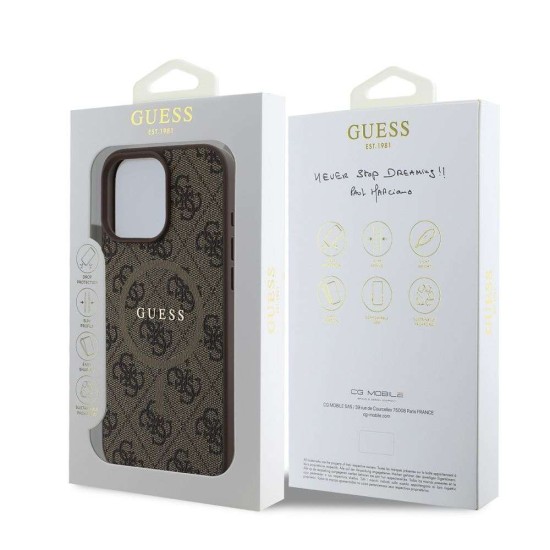 Husa Guess PU Leather 4G Colored Ring MagSafe pentru iPhone 16 Pro, Maro (Bakr, GUHMP16LG4GFRW) by www.silkase.ro