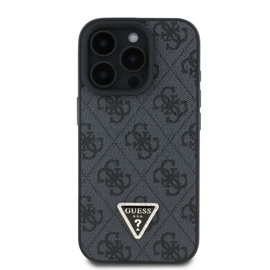 Husa Guess PU 4G Strass Triangle Metal Logo pentru iPhone 16 Pro Max, Neagra (Bakr, GUHCP16XP4TDPK) by www.silkase.ro