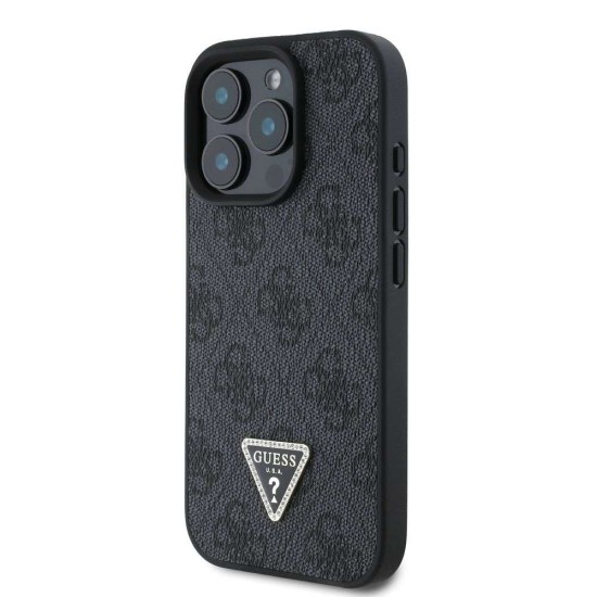 Husa Guess PU 4G Strass Triangle Metal Logo pentru iPhone 16 Pro Max, Neagra (Bakr, GUHCP16XP4TDPK) by www.silkase.ro