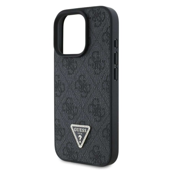 Husa Guess PU 4G Strass Triangle Metal Logo pentru iPhone 16 Pro Max, Neagra (Bakr, GUHCP16XP4TDPK) by www.silkase.ro