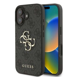 Husa Guess PU 4G Metal Logo pentru iPhone 16, Gri