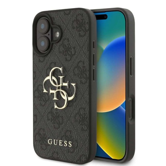 Husa Guess PU 4G Metal Logo pentru iPhone 16, Gri (Bakr, GUHCP16S4GMGGR) by www.silkase.ro