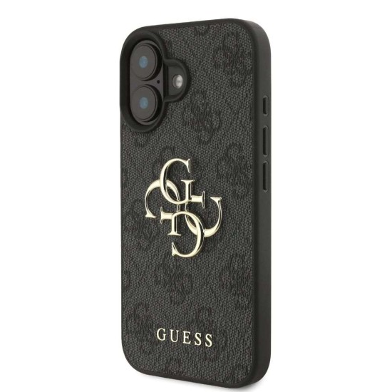 Husa Guess PU 4G Metal Logo pentru iPhone 16, Gri (Bakr, GUHCP16S4GMGGR) by www.silkase.ro