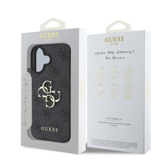 Husa Guess PU 4G Metal Logo pentru iPhone 16, Gri (Bakr, GUHCP16S4GMGGR) by www.silkase.ro