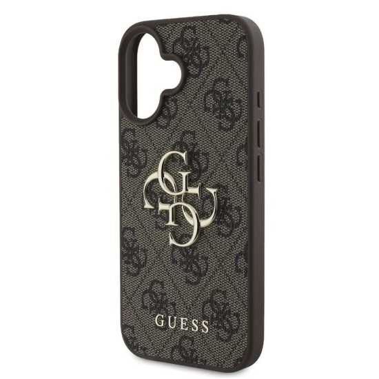 Husa Guess PU 4G Metal Logo pentru iPhone 16, Maro (Bakr, GUHCP16S4GMGBR) by www.silkase.ro