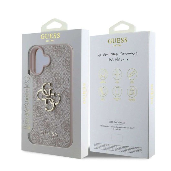Husa Guess PU 4G Metal Logo pentru iPhone 16, Roz (Bakr, GUHCP16S4GMGPI) by www.silkase.ro