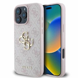 Husa Guess PU 4G Metal Logo pentru iPhone 16 Pro, Roz