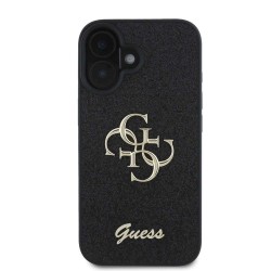Husa Guess PU Fixed Glitter 4G Metal Logo pentru iPhone 16 Plus, Neagra