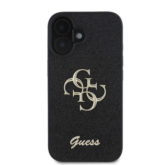 Husa Guess PU Fixed Glitter 4G Metal Logo pentru iPhone 16 Plus, Neagra (Bakr, GUHCP16MHG4SGK) by www.silkase.ro
