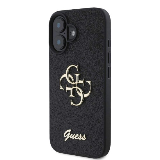 Husa Guess PU Fixed Glitter 4G Metal Logo pentru iPhone 16 Plus, Neagra (Bakr, GUHCP16MHG4SGK) by www.silkase.ro