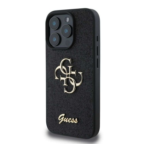 Husa Guess PU 4G Fixed Glitter Metal Logo pentru iPhone 16 Pro, Neagra (Bakr, GUHCP16LHG4SGK) by www.silkase.ro