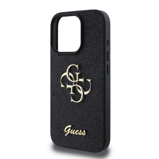 Husa Guess PU 4G Fixed Glitter Metal Logo pentru iPhone 16 Pro, Neagra (Bakr, GUHCP16LHG4SGK) by www.silkase.ro