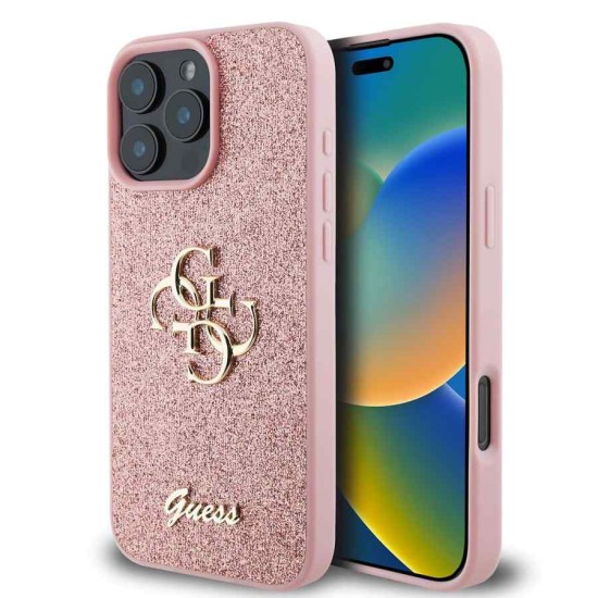 Husa Guess PU Fixed Glitter 4G Metal Logo pentru iPhone 16 Pro Max, Roz (Bakr, GUHCP16XHG4SGP) by www.silkase.ro