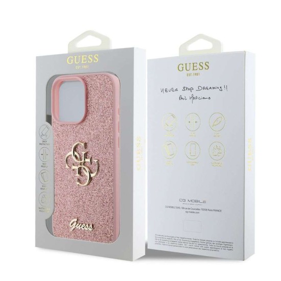 Husa Guess PU Fixed Glitter 4G Metal Logo pentru iPhone 16 Pro Max, Roz (Bakr, GUHCP16XHG4SGP) by www.silkase.ro