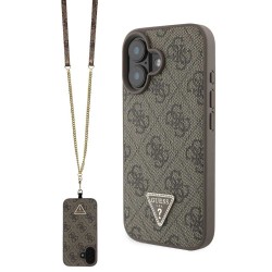Husa Crossbody Guess PU 4G Strass Triangle Logo pentru iPhone 16, Maro