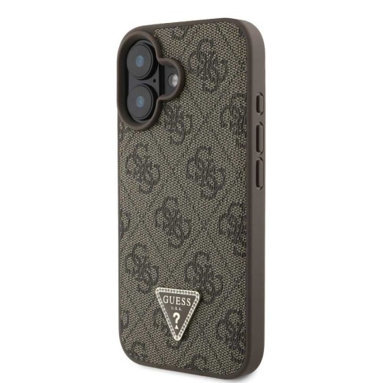 Husa Crossbody Guess PU 4G Strass Triangle Logo pentru iPhone 16, Maro (Bakr, GUHCP16SP4TDSCPW) by www.silkase.ro