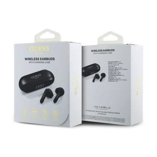 Căști Wireless TWS Guess Elongated Metallic (ENC), Negre (Bakr, GUTWSC2MCDSK) by www.silkase.ro