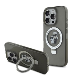Husa Karl Lagerfeld Ringstand Karl and Choupette MagSafe pentru iPhone 16 Pro Max, Neagra