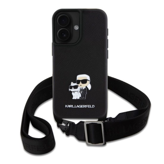 Husa Crossbody Karl Lagerfeld Saffiano Metal Karl and Choupette pentru iPhone 16, Neagra Husa Crossbody Karl Lagerfeld Saffiano Metal Karl and Choupette pentru iPhone 16, Neagra (Bakr, KLHCP16SSAKCPBK) by www.silkase.ro