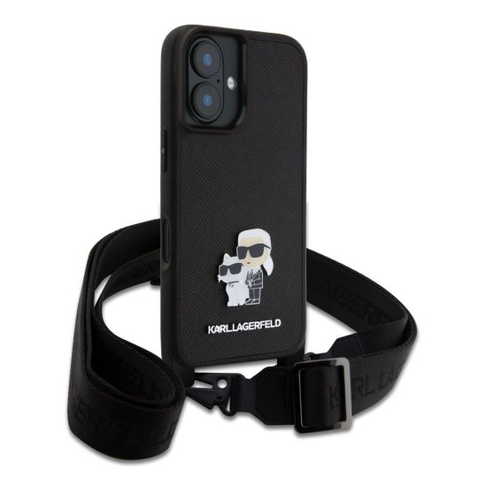Husa Crossbody Karl Lagerfeld Saffiano Metal Karl and Choupette pentru iPhone 16, Neagra Husa Crossbody Karl Lagerfeld Saffiano Metal Karl and Choupette pentru iPhone 16, Neagra (Bakr, KLHCP16SSAKCPBK) by www.silkase.ro