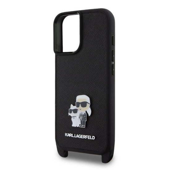 Husa Crossbody Karl Lagerfeld Saffiano Metal Karl and Choupette pentru iPhone 16, Neagra Husa Crossbody Karl Lagerfeld Saffiano Metal Karl and Choupette pentru iPhone 16, Neagra (Bakr, KLHCP16SSAKCPBK) by www.silkase.ro