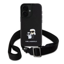 Husa Crossbody Karl Lagerfeld Saffiano Metal Karl and Choupette pentru iPhone 16 Plus, Neagra Husa Crossbody Karl Lagerfeld Saffiano Metal Karl and Choupette pentru iPhone 16 Plus, Neagra
