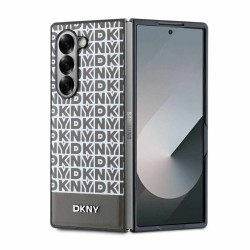 Husă DKNY PU Leather Repeat Pattern Bottom Stripe MagSafe pentru Samsung Galaxy Z Fold 6, Maro
