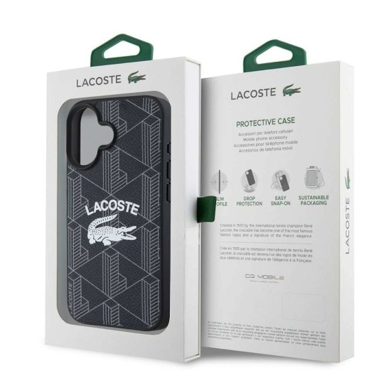 Husa Lacoste Blend Monogram MagSafe pentru iPhone 16, Neagra (Bakr, LCHMP16SPIGK) by www.silkase.ro