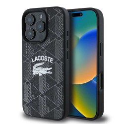 Husa Lacoste Blend Monogram MagSafe pentru iPhone 16 Pro, Neagra