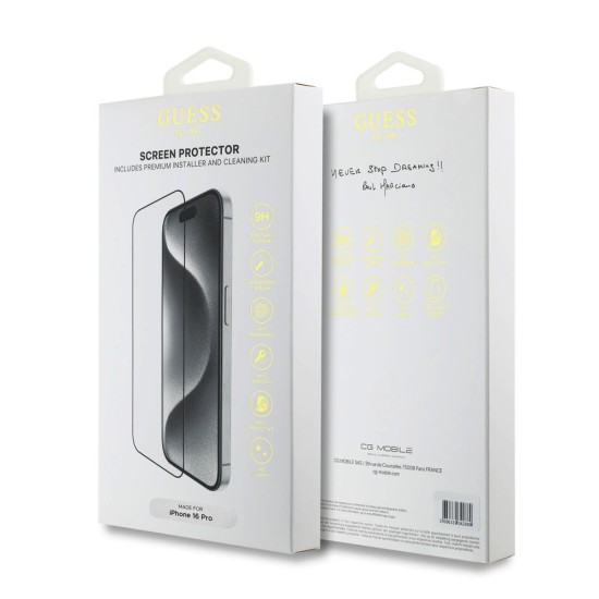 Folie de Sticlă (Screen Protector) 2.5D Guess pentru iPhone 16 Pro, Neagra (Bakr, GUTGP16LBOKGCIT) by www.silkase.ro
